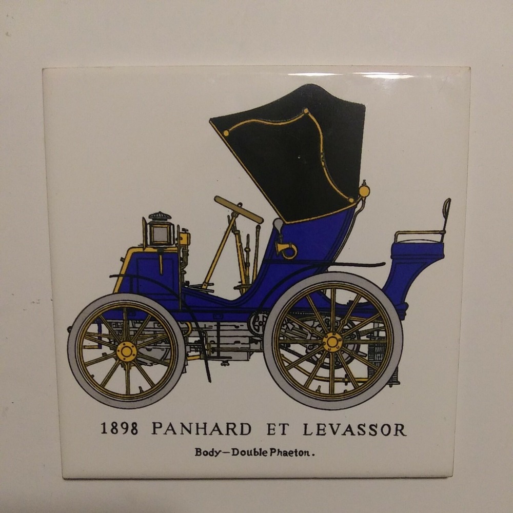 2‎ Car Trivet Tile 6" Antique 1898 Panhard et levassor + 1902 De Dietrich Paris